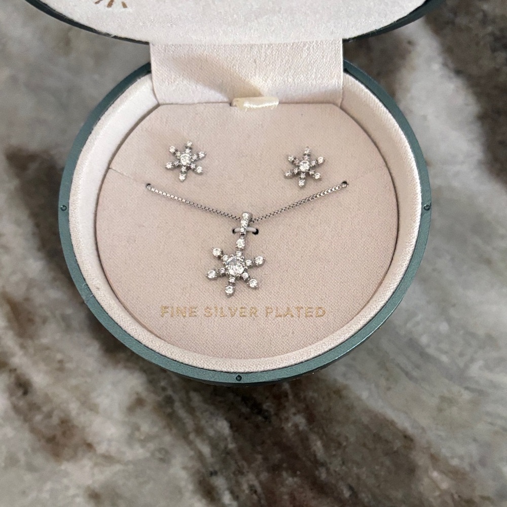 Silver Snowflake Necklace and Earring Set
